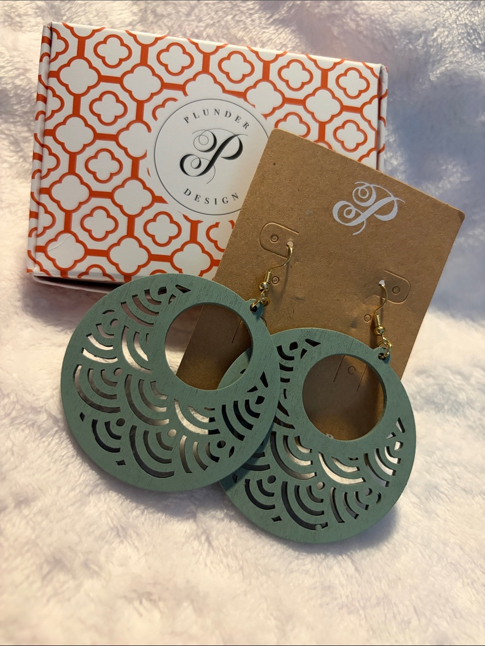 Plunder Sage Green Laser-Cut Wood Hoop Earrings